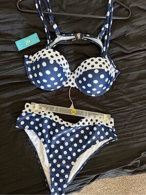 Cupshe Navy & White Polka Dot Bikini Set